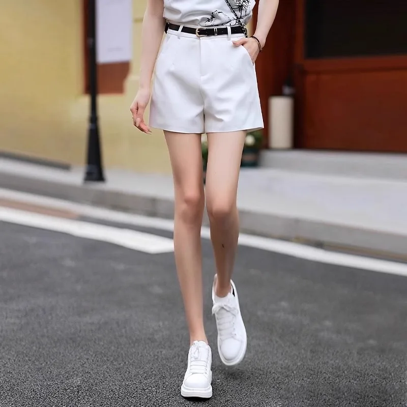 

Women's Summer Thin Shorts White Suit Pants High Waist Casual Loose A-Line Four-Quarter Pants