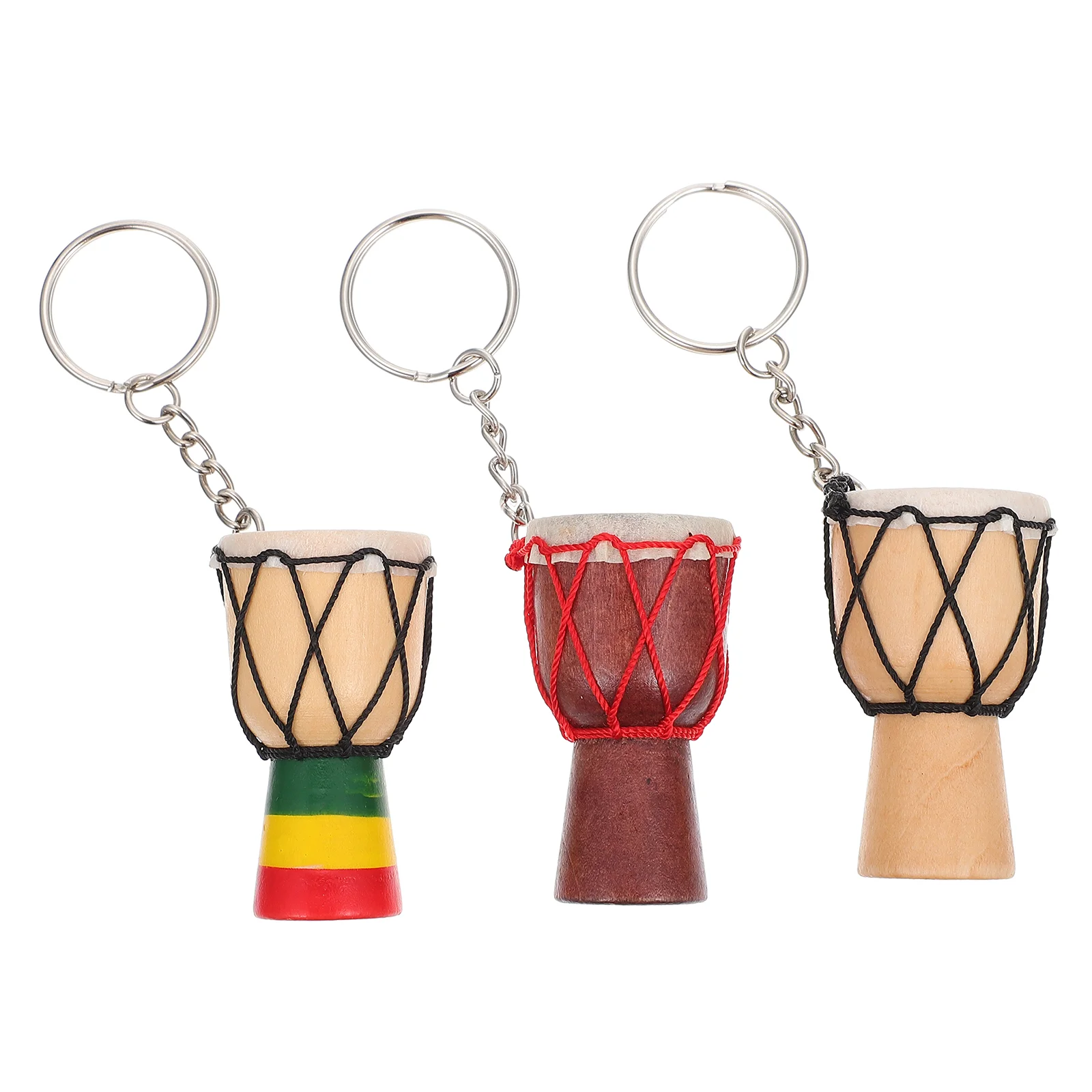 3 uds Djembe colgante bolsa mochila colgante decoración de llaves instrumentos musicales colgantes tambor africano llaveros de cadena decorativos