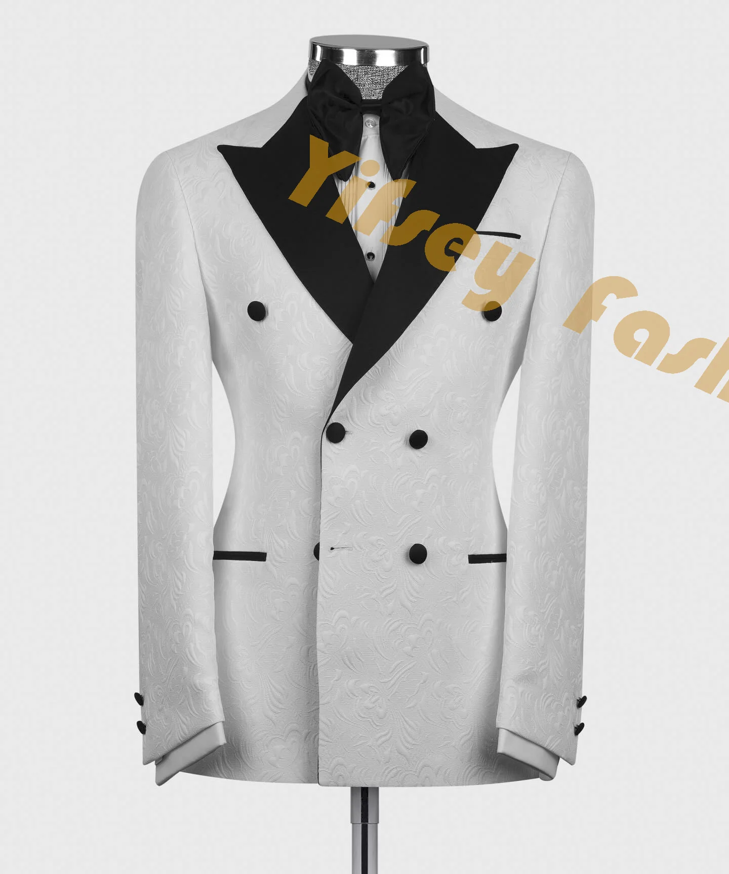 

Butterfly Print Men Coat Black Pants Wedding Groom Custom Made Male Jacket Party Blazer Trousers 2pcs Double-Breasted Jacquard