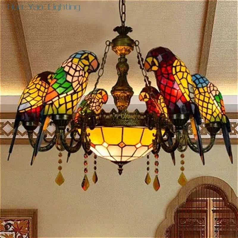 Tiffany Parrot Chandelier Personality Creative Luxury Atmosphere Hotel Villa Restaurant Corridor Art Decorative Lights