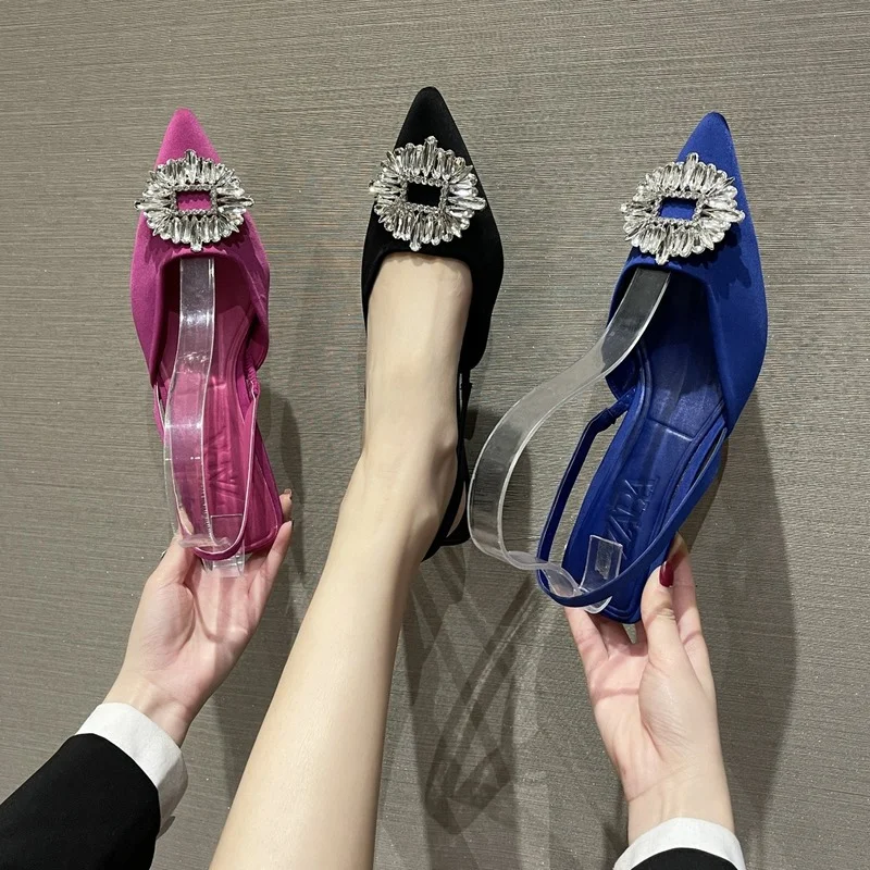 

2022 Summer Women's Pumps High Heels Pointed Toe Diamond Shoes Low-heeled Lace-up Shoes Women's Elegant Stilettos Heels Women