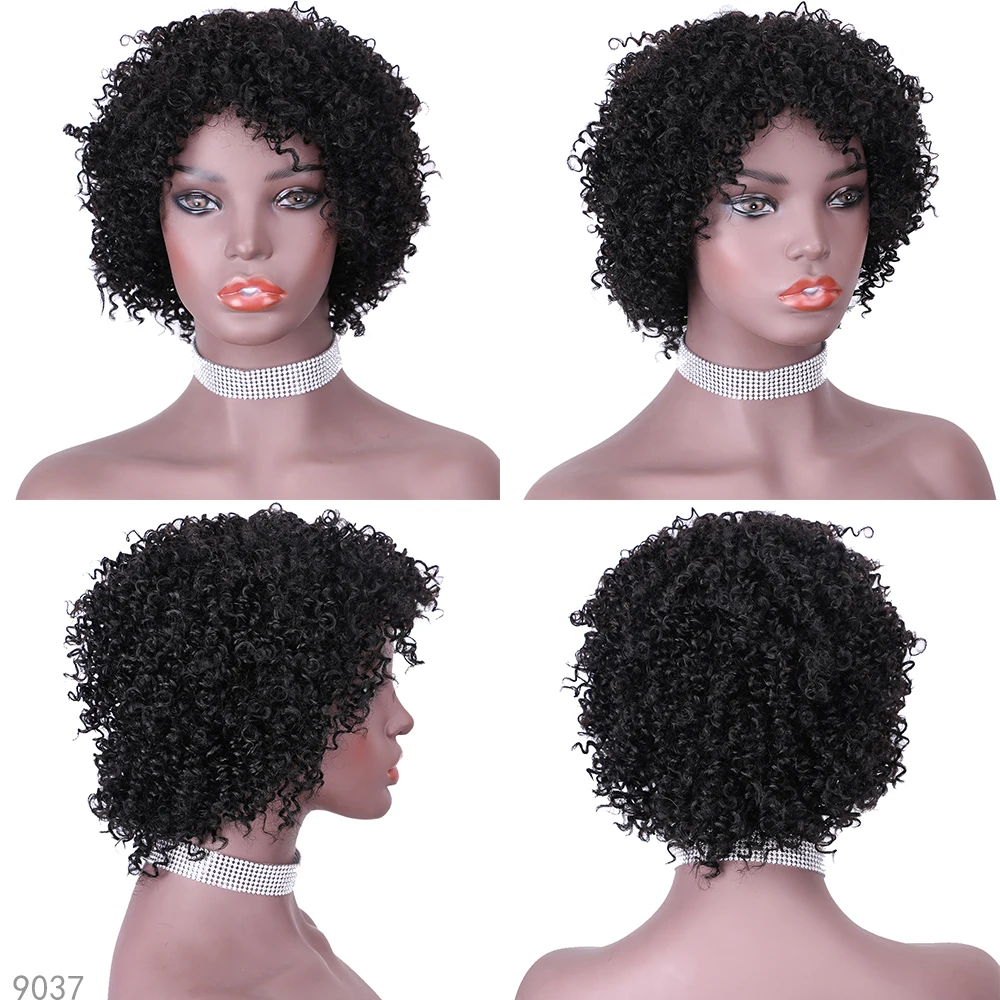 Short Curly Wig for Women Human Hair Short Pixie Cut  Afro Kinky Curly Wigs for Black Women Fluffy Curly Pixie Full Machine Wig