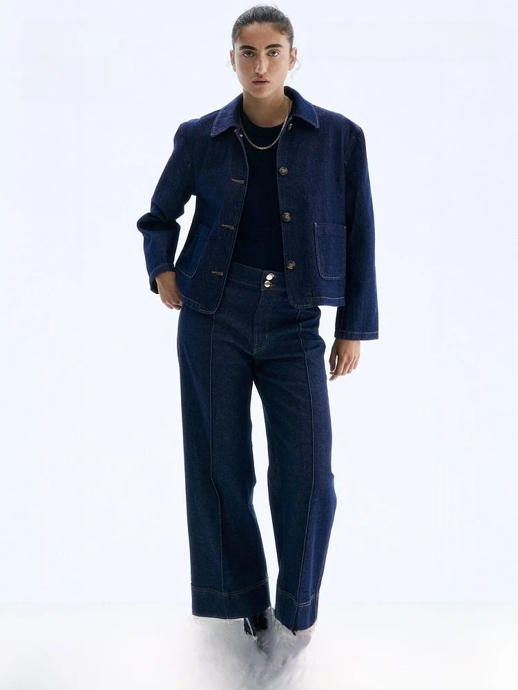 

H&M Women's Plaid Cotton Jacket with Collar 1305540 Vintage Style Fitted Short Outerwear for Ladies Autumn Season