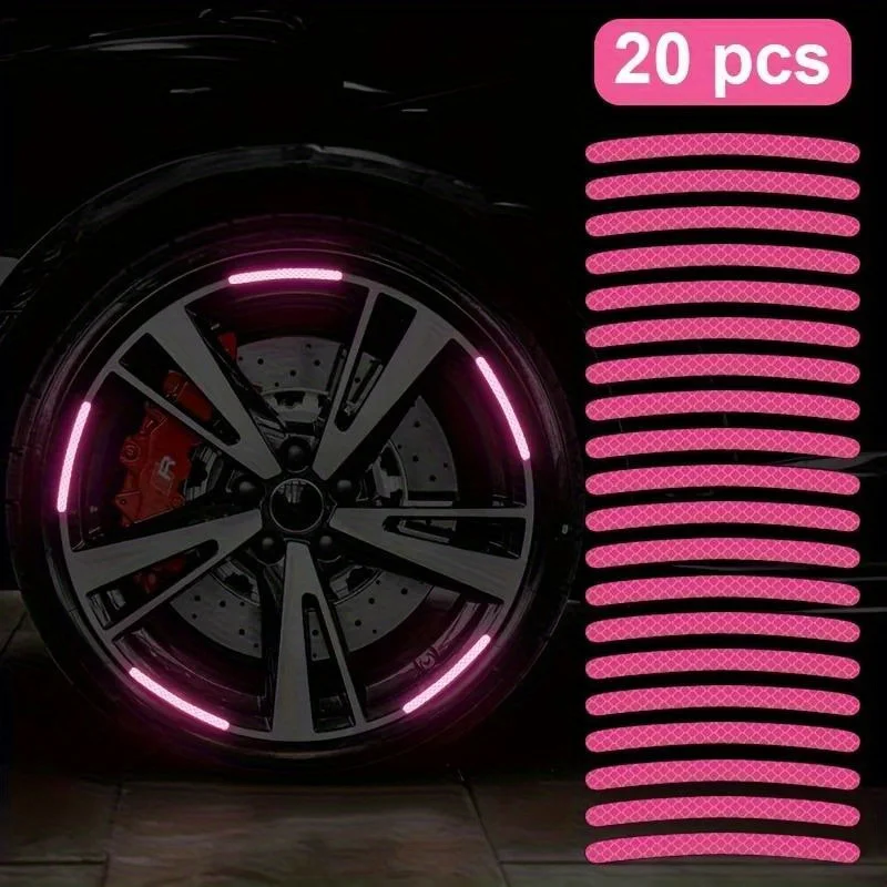 20pcs Car tires, wheel hubs, reflective stickers, colored glowing, colored pink stickers, car decorations