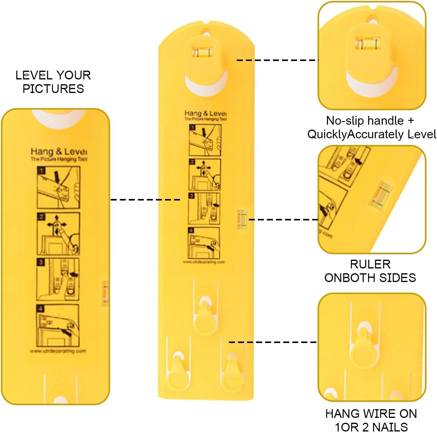 أداة تعليق الصور المزخرفة مع جهاز تحديد المستوى ، تحت السقف ، الساعات ، المرايا ، المعارض ، الصور
