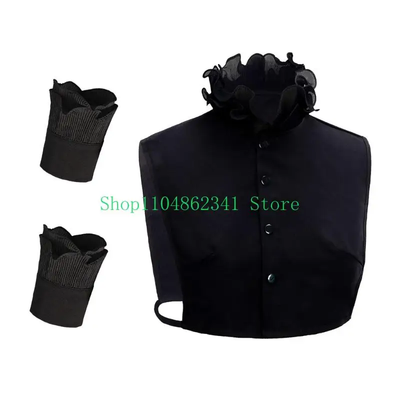 5ASD Women Ruffle Stand Fallo Coller camicia e polsini da polso Accessorio in costume