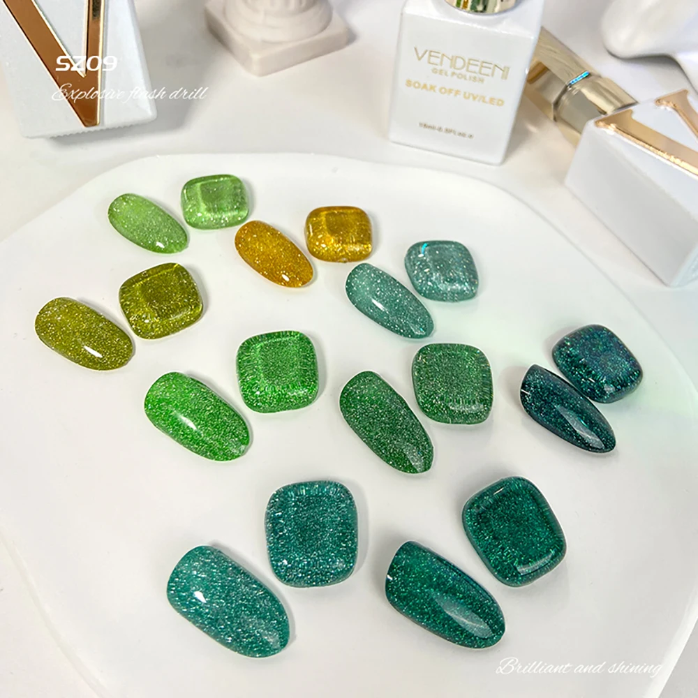 Vendeeni 9 Farben/Set Grüner Glitzer-Broken-Diamond-Gel-Nagellack TPO FREI Semi-Permanenter Glitzer-UV-LED-Gel-Lack mit Display – Detail 5