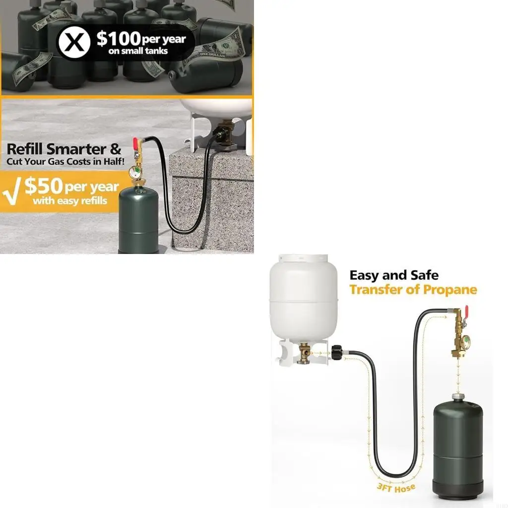 Reusable Gas Transfer Valves With Leakproof Propane Refill with Pressure Gauge for 20LB To 1LB Propane Bottles