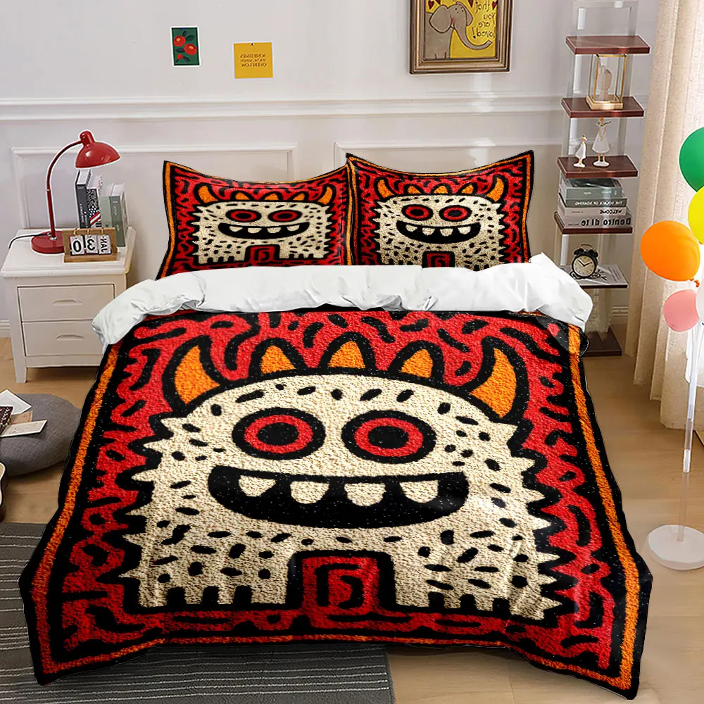 

Monster design with red background Printed Duvet Cover Set 1 Duvet Cover+2 Pillowcase Multi Size Bedroom Bedding Decor