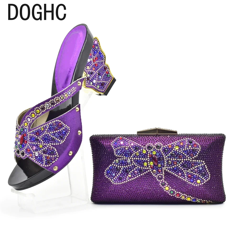 

Purple Color Shoe and Matching Bag for Nigeria Party African Shoe and Bag Sets Italian Nigerian Women Wedding Shoes and Bag Sets