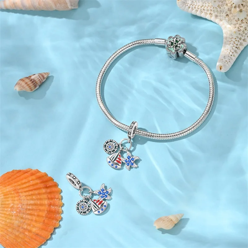 Hot Sales 925 Sterling Silver Travel Vacation Sailing Set Charm Pendant Fit Original Bracelet DIY Women Exquisite Jewelry Gifts