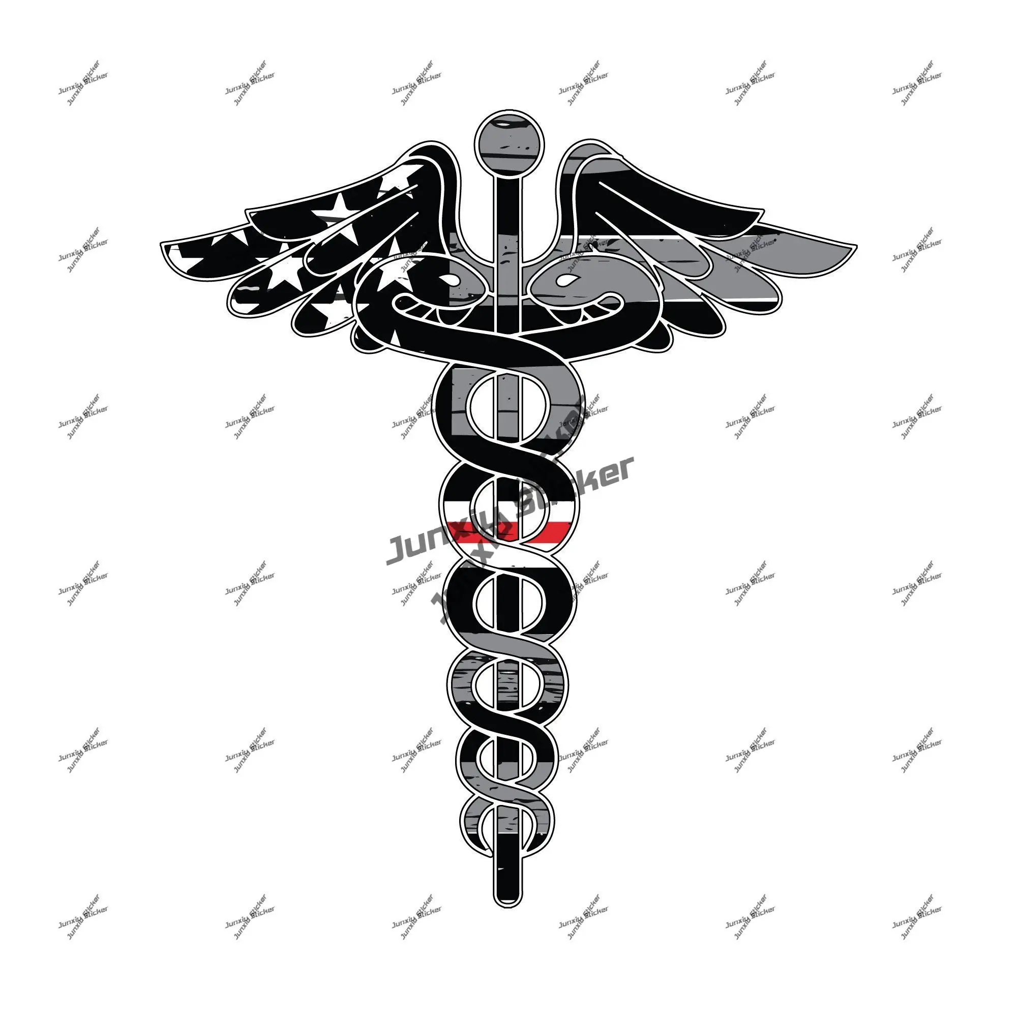 Thin Red and White Line American Flag Caduceus Symbol Nurse Vehicle Vinyl Decal Registered Nurse Car Decal for Car Bumper