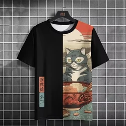 Available for men and women 2024 T-shirt Men's and Women's Japanese Samurai Cat 3d Printed T-shirt Casual fashion anime shirt to