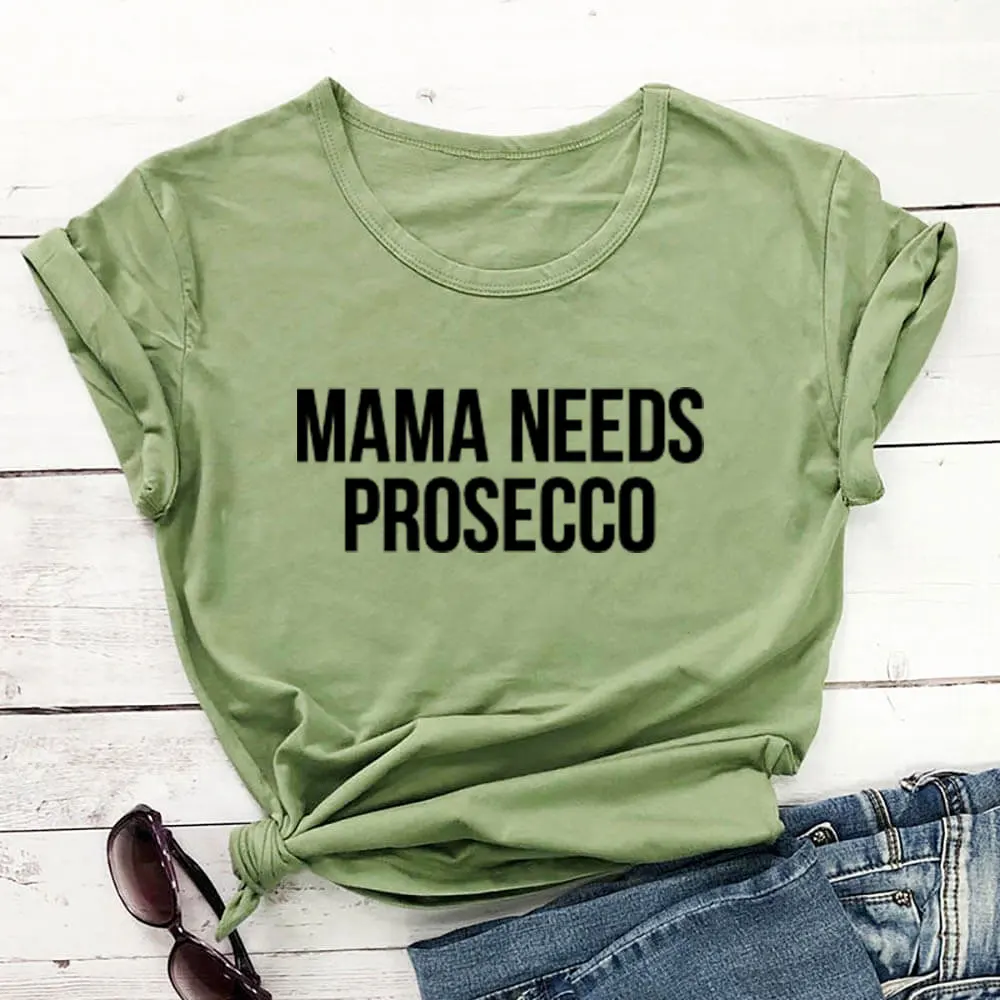 MaMa Needs Prosecco New Arrival Russian Cyrillic 100%Cotton Women T Shirt Women Funny Summer Casual Short Sleeve Top