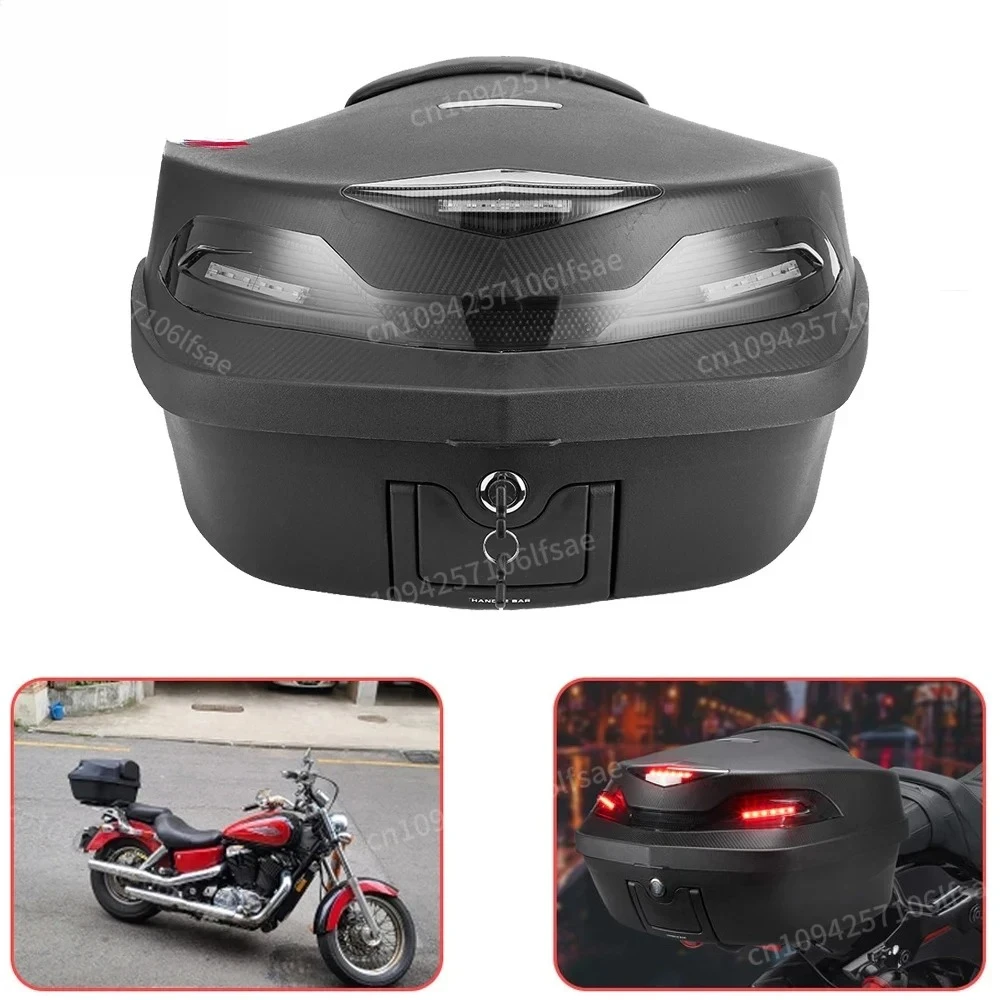 

Motorcycle Rear Hard Cargo Box 48L Universal Top Cases Trunk Storage Tail Box With LED Light For For Street Glide For