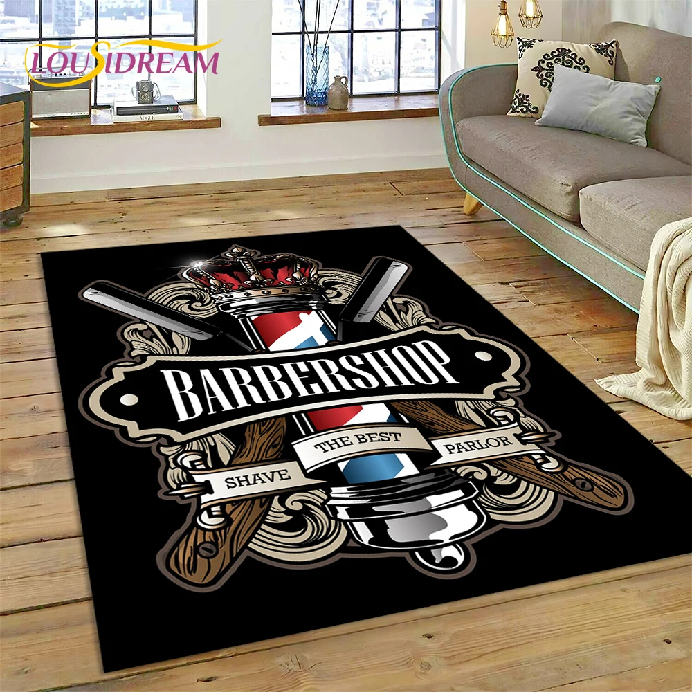 Fashion Barber Shop Logo Skull Vintage Rug Carpet for Living Room Bedroom Decor,Floor Mat Non-slip Decoration for Sofa Doormat