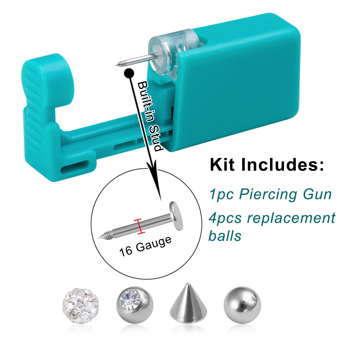 1–4 Stück Lippen-Ohrknorpel-Piercing-Pistole, Werkzeug-Set, Lippen-Bolzen, Labret-Knorpel, Tragus, Helix, Daith, Piercing-Werkzeug mit Raplace-Kugel, 16 g