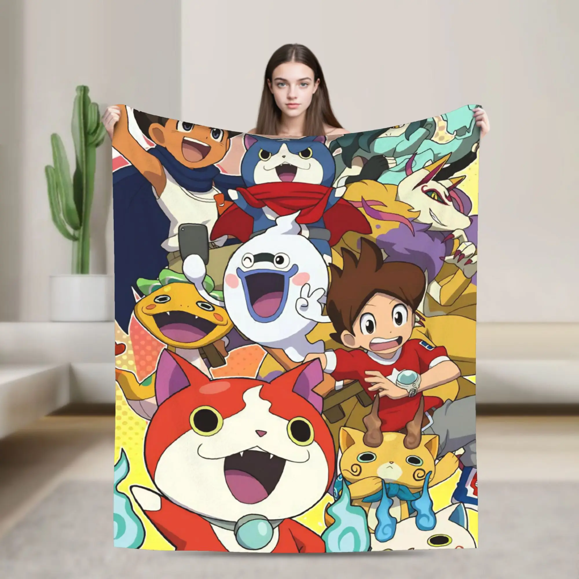 Yokai Watch Game Blankets Velvet Decoration Jibanyan Hovernyan Multi-function Warm Throw Blanket for Bed Couch Plush Thin Quilt