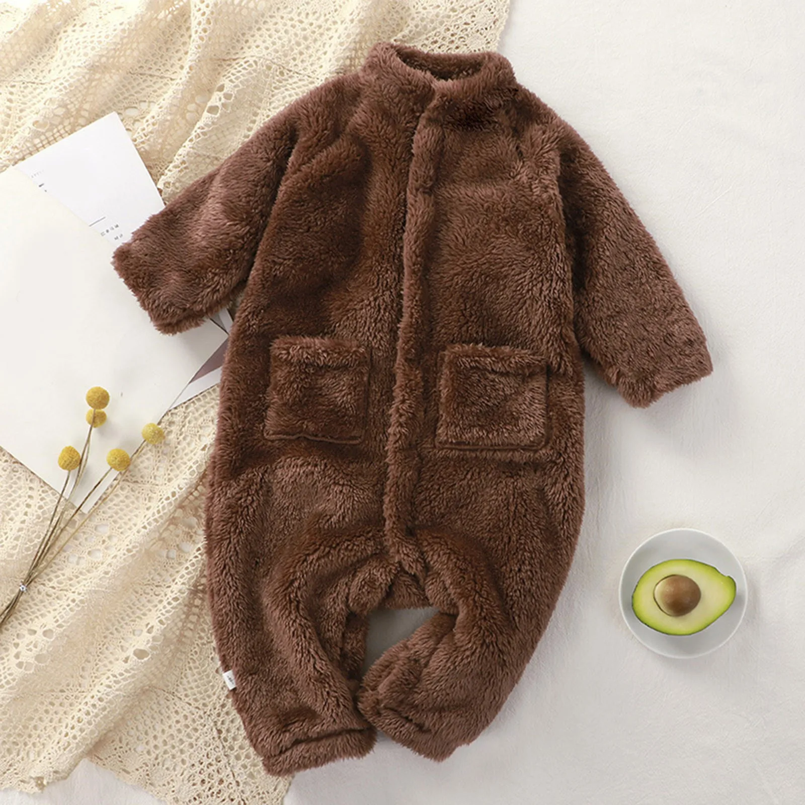 Fleece Toddler Romper for Girls Boys Soft Warm Newborn Clothes Infant Overalls with Pockets 2024 New Baby Winter Jumpsuits