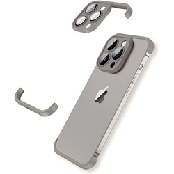 Titanium Gray Frameless Camera Lens Protector Bumper Phone Case Cover For iPhone17 16 15 Pro Max 14 Plus 13 12 14Pro 15Pro 13Pro