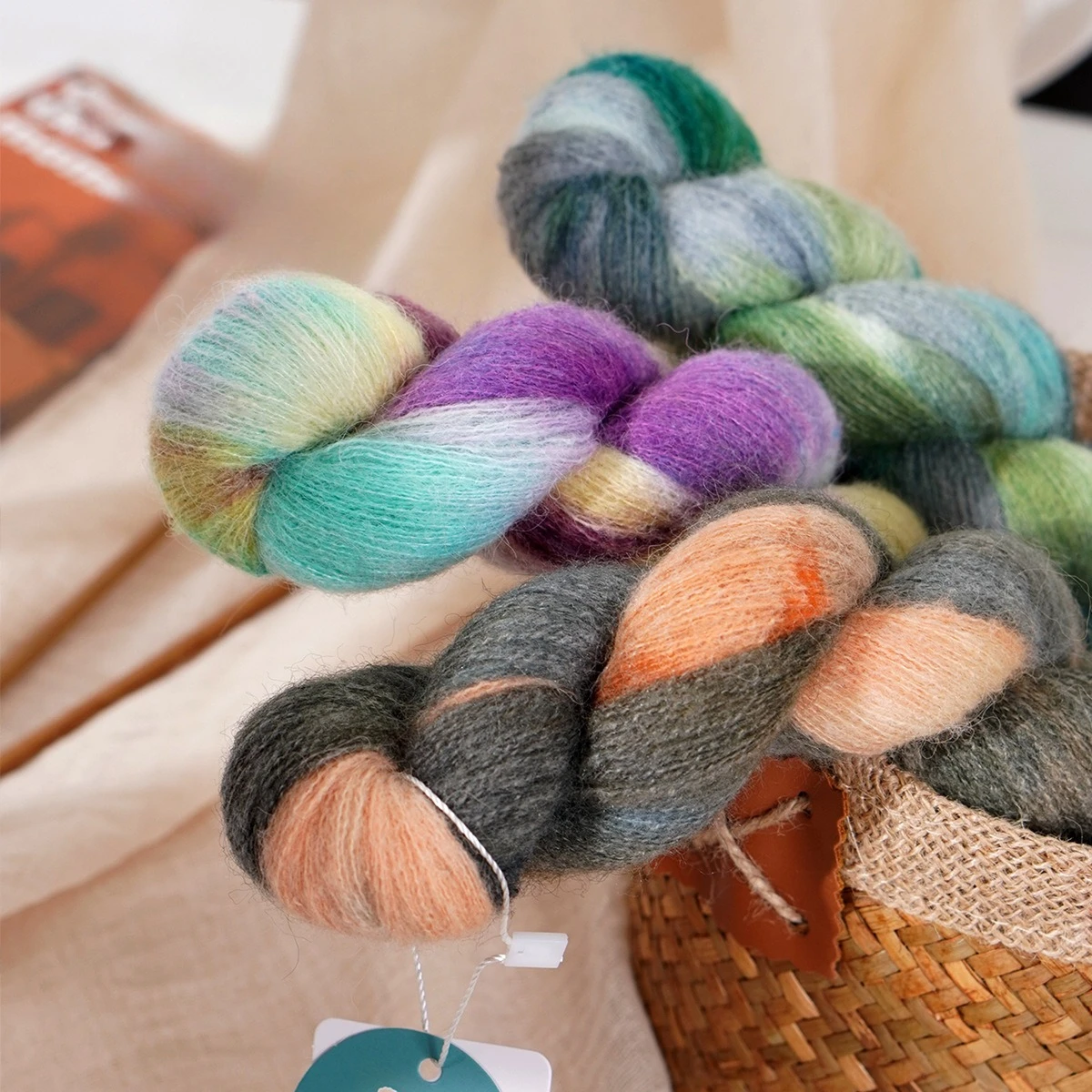 50g Hand-dyed Silk Mohair,Colorful Segment Dyeing Fancy Wool Yarn with Patterned Designs,Crocheted Shawl Jacket Fine Wool Yarn