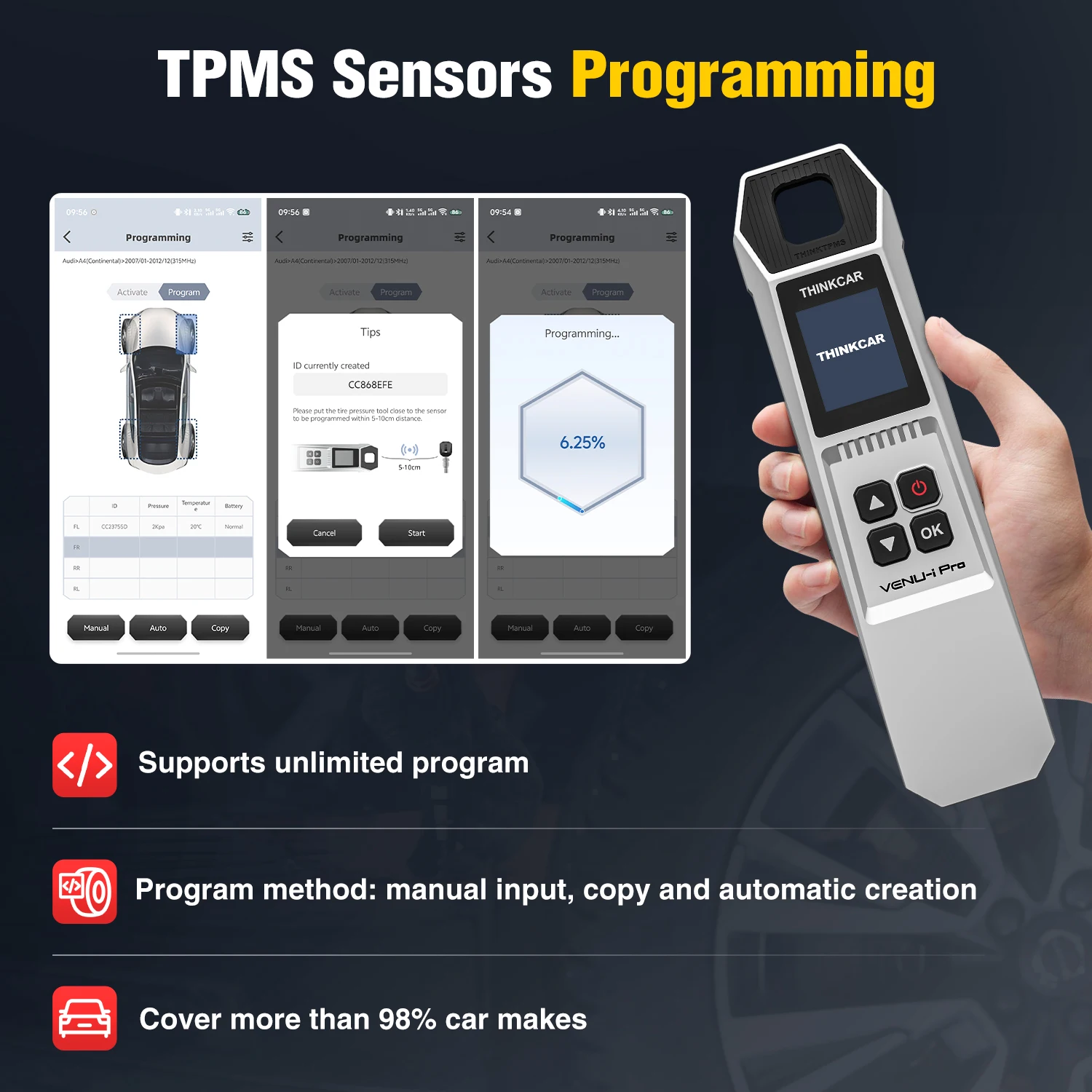 أدوات تشخيص ضغط إطارات السيارة THINKCAR VENU i-Pro TPMS تنشيط أجهزة استشعار إعادة تعلم البرمجة لـ 315 ميجا هرتز/433 ميجا هرتز