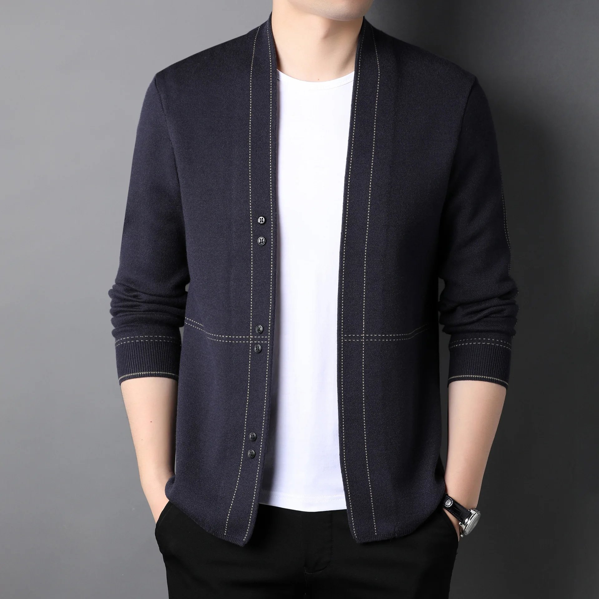 

Top Grade Wool 3.3% Brand Designer Mens Cardigan Sweater Casual Slim Fit V-Neck Knitted Sweaters Button Up