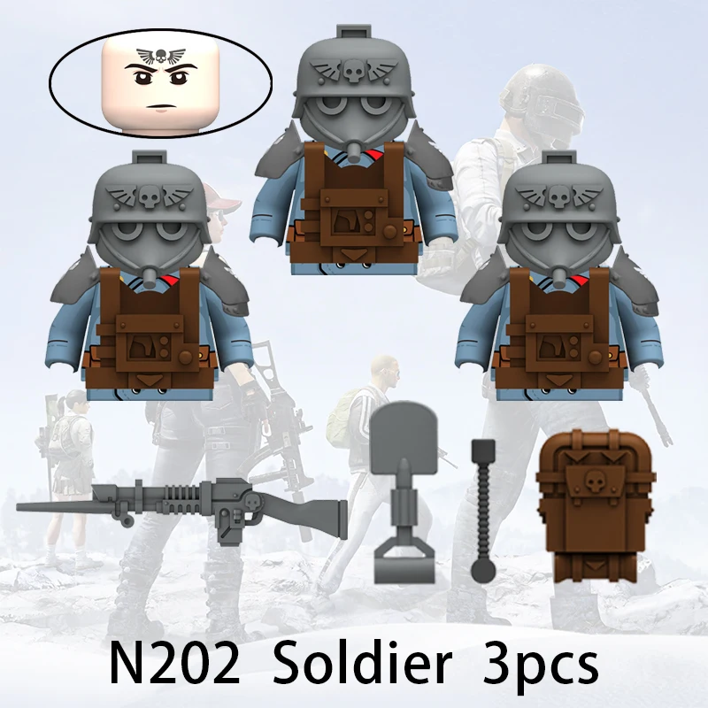 3pcs Game Soldiers Building Blocks Armored Army Figures Troops War Scene Weapons Equipment Masks Bricks Assemble Toys Compatible