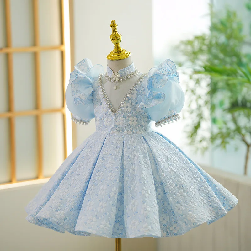 女の赤ちゃんのためのヴィンテージプリンセスドレス,パール,花,幼児,幼児,ペナント,誕生日パーティー,ボールガウン,豪華,女の赤ちゃんのための