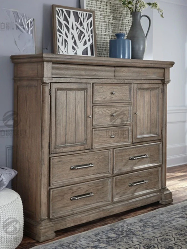 Solid Wood 7-Drawer Cabinet Guest Restaurant Storage Locker Light Luxury Idyllic and Retro Furniture