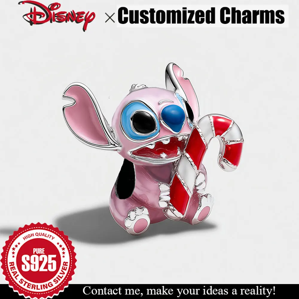 

Очаровательные бусины из стерлингового серебра 925 пробы с розовой эмалью, стежка в стиле Диснея, конфетная трость, настраиваемые бусины «сделай сам», ювелирные аксессуары, рождественские подарки