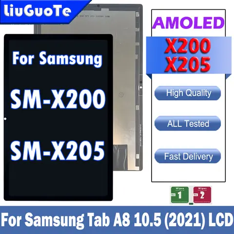 Tested LCD For Samsung Tab A8 10.5 2021 SM-X200 SM-X205 X200 X205 X205C LCD Display+Touch Screen Digitizer Assembly