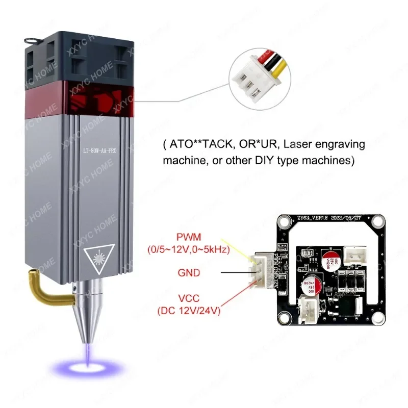 80W Laser Module with Air Assist 10W Optical Power Blue Light TTL Laser Head for CNC Engraving Cutting Machine Tools