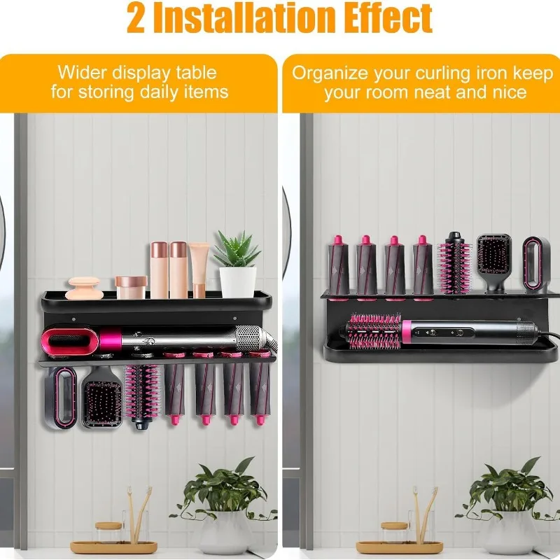 Metal Wall Hairdryer Holder Dyson Airwrap Storage Shelf Wall Dryer Hair Curler No-punching Iron Rack Holder Bathroom Organizer