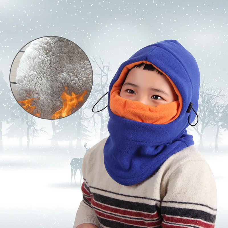 Children Winter Fleece Head Cover Thermal Neck Warm Full Face Ski Motorcycle Mask Hood Cap Kids Outdoor Windproof Balaclava Hat