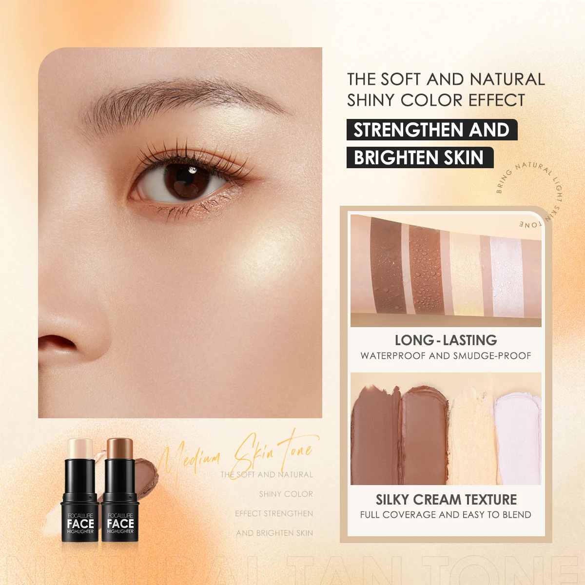 Focusallure à prova dwaterproof água shimmer rosto bronzer marcadores glitter corrector contorno iluminador vara cremoso blush maquiagem cosméticos