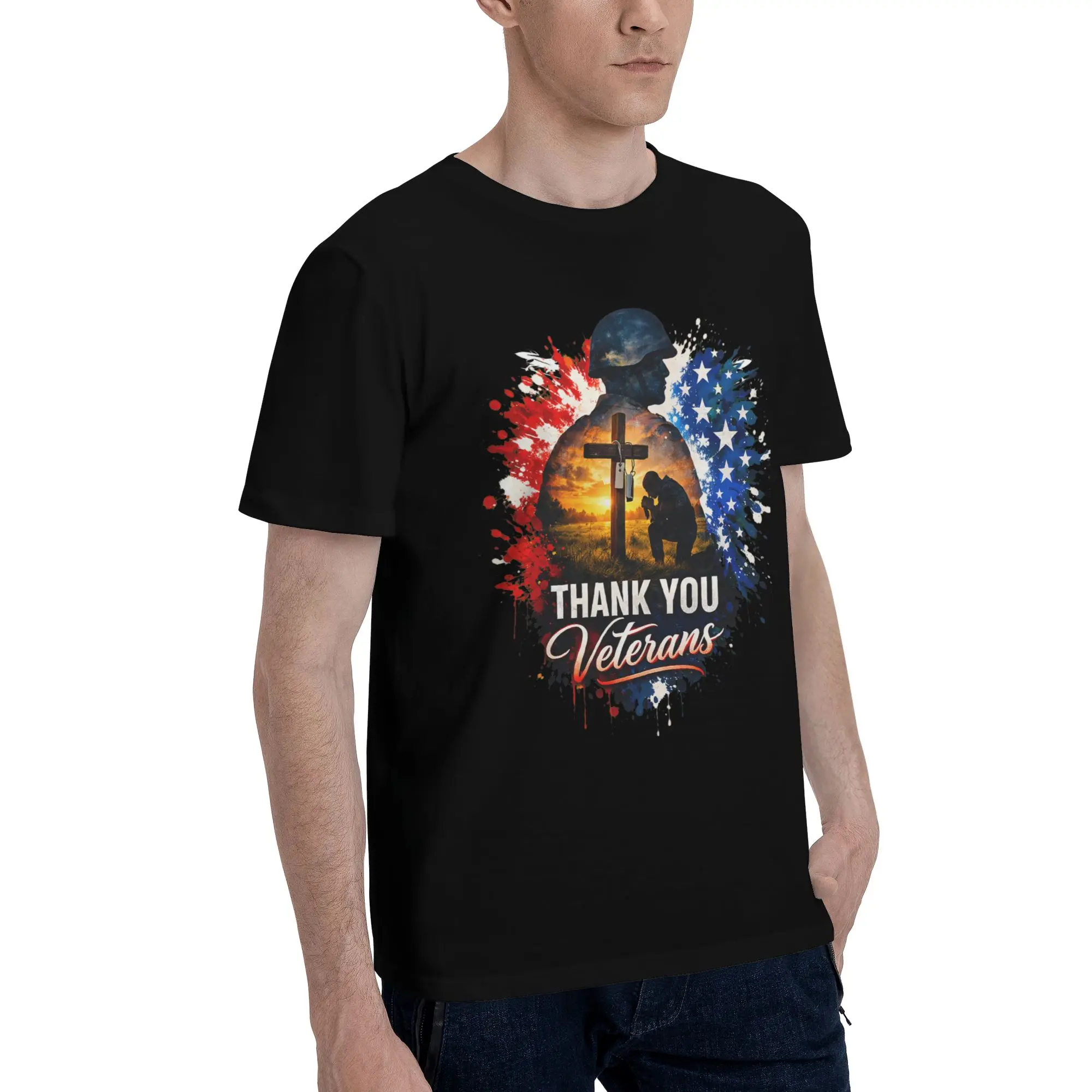 Thank You Veterans Day  Graphic 100% Cotton T-Shirt Memorial Day Tees Tops For Men
