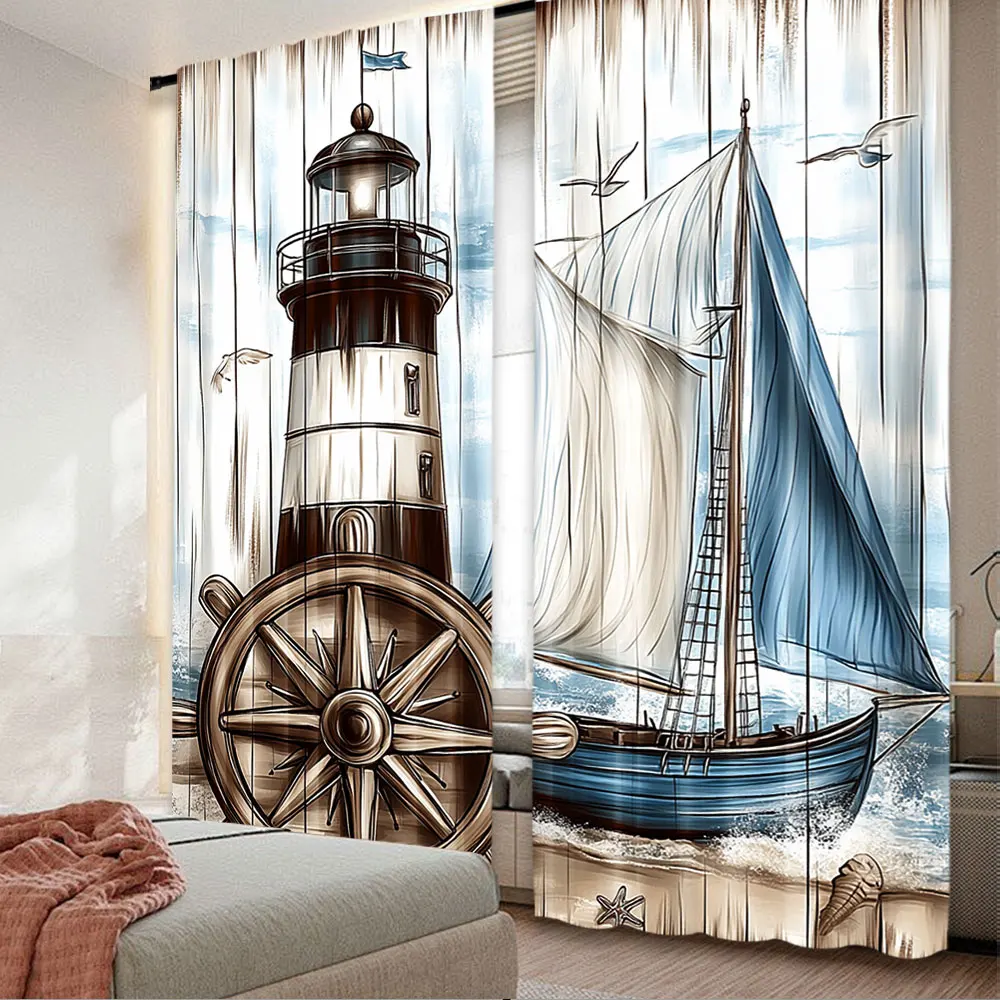 2Pcs Nautical Sailboat Urtain Living Room College Dorm Apartment Bedroom Aesthetic And Many Other Occasions A