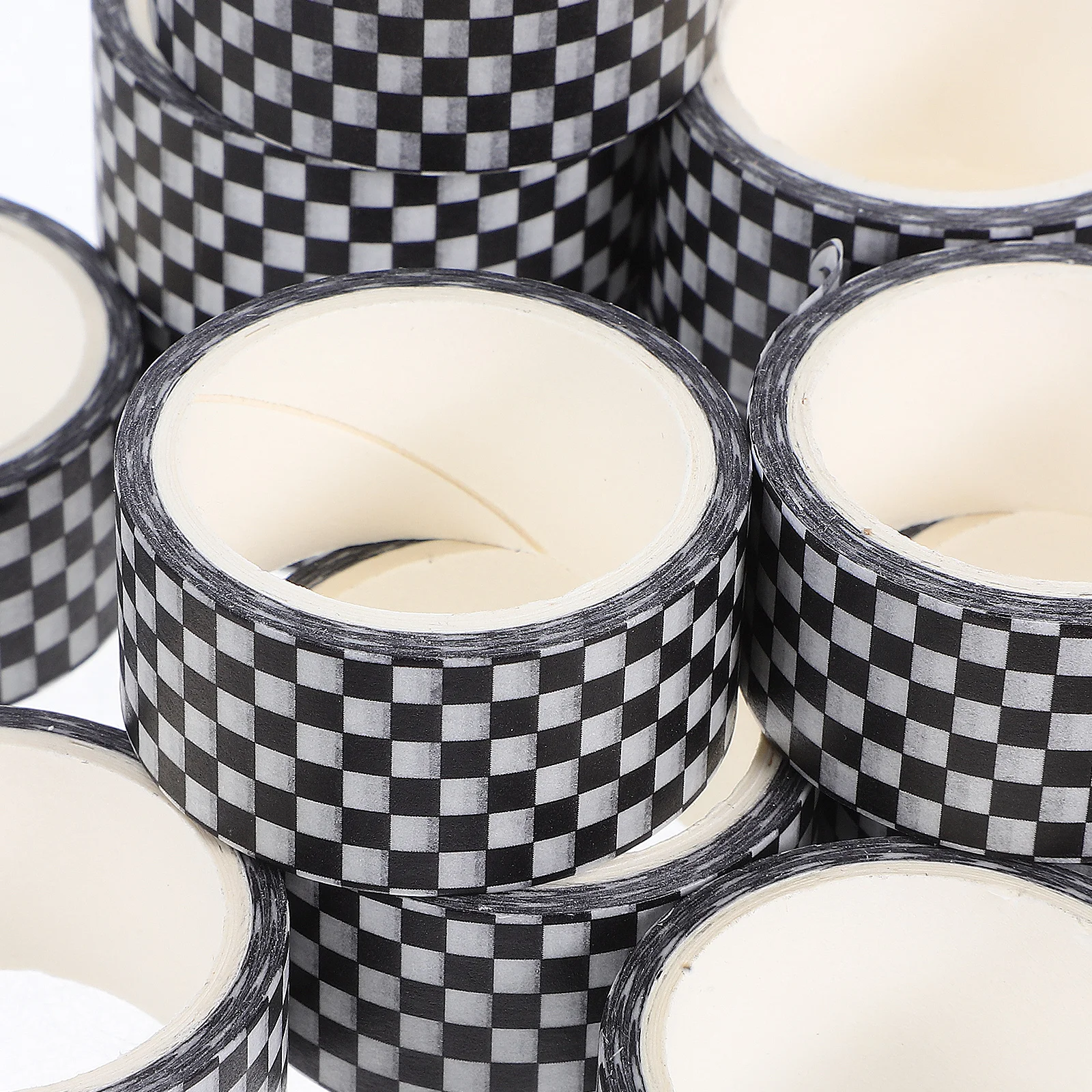 12 لفات من شريط اشي الياباني باللون الأسود والأبيض بنمط شبكي شريط زخرفي قابل للكتابة لمخطط القصاصات بنفسك