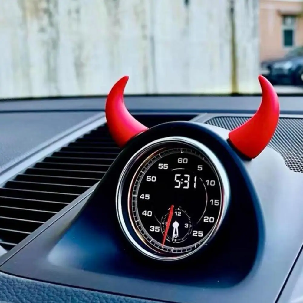 6 Pairs Car Steering Wheel Decal Eye-Catching Devil Horn Cartoon Adhesive Devil Horn Stickers Interior Accessories