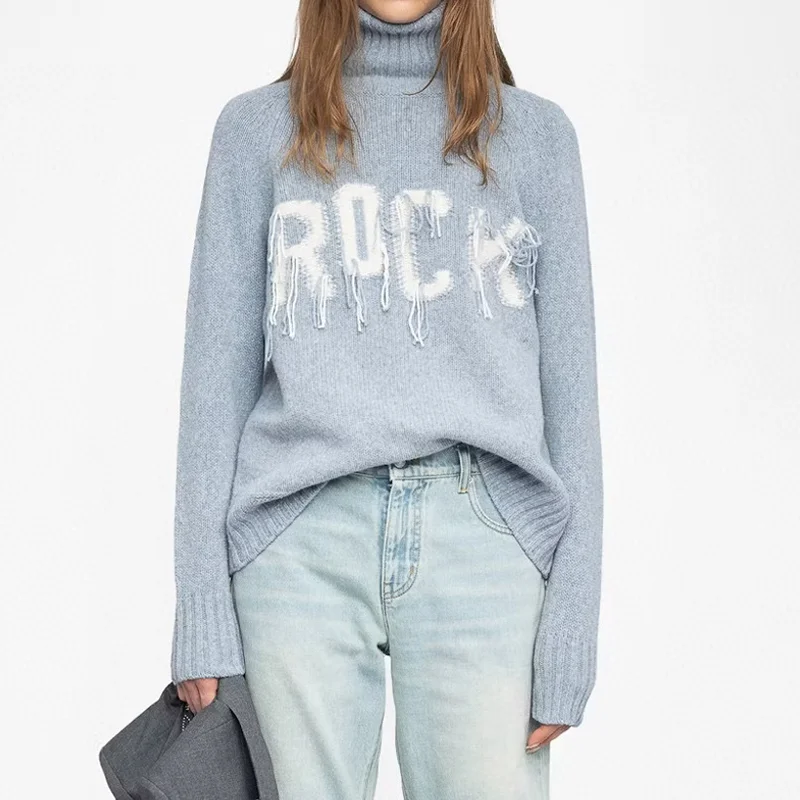 

Turtleneck Cashmere Pullover Women Rock Beard Black Sweater Zadig Female Jumpers Long Sleeve Winter Tops Light Blue Sweaters