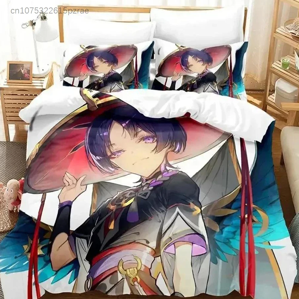 New Game Genshin Impact Scaramouche Bedding Set Printed Bed Set With Pillowcase Duvet Cover Soft Queen King Size Bedclothes Home