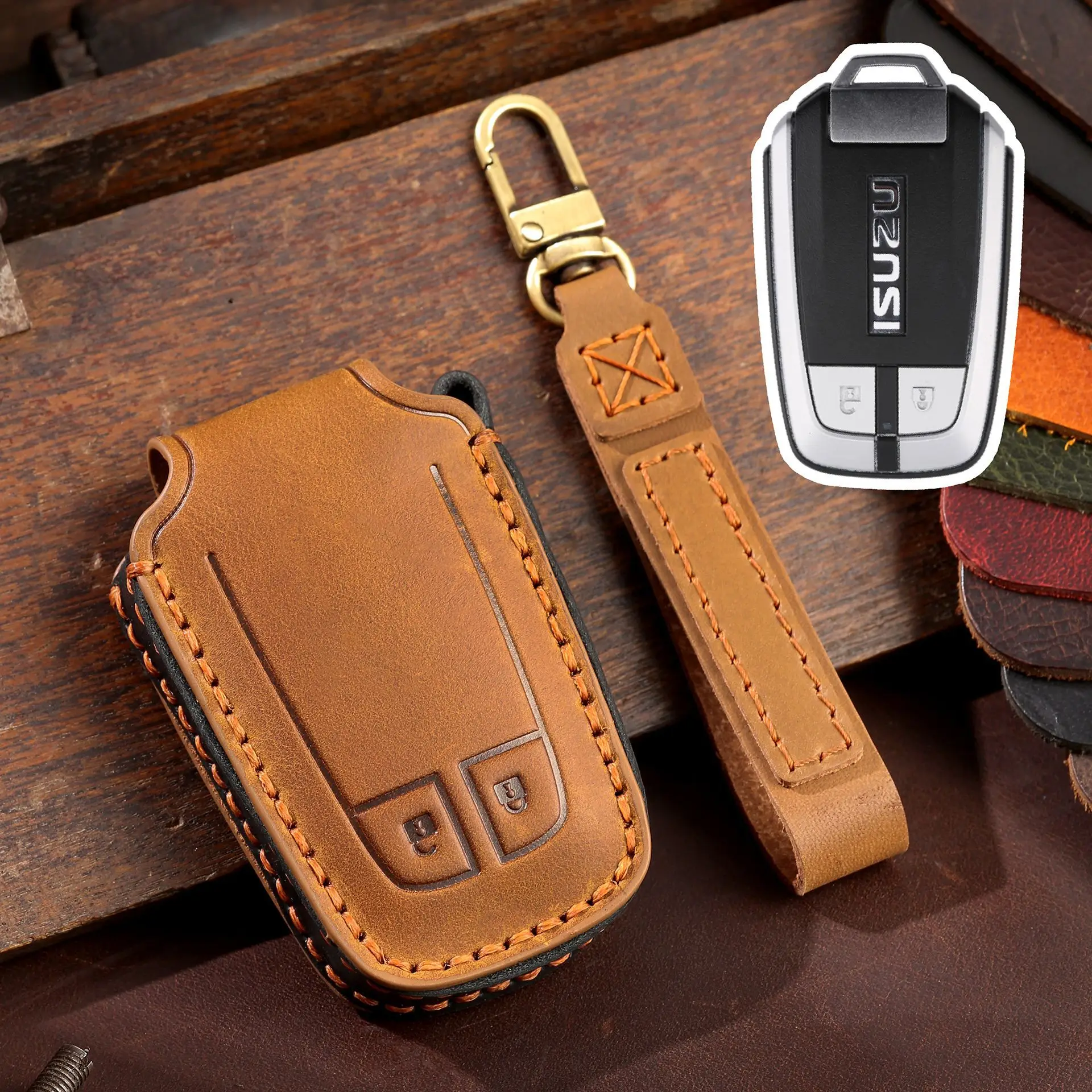 

1 шт. Кожаный Автомобильный Брелок дистанционного управления, оболочка для Isuzu чехол MUX Truck DMAX 2015 2016 2017 2018 2019 2020, аксессуары для ключей