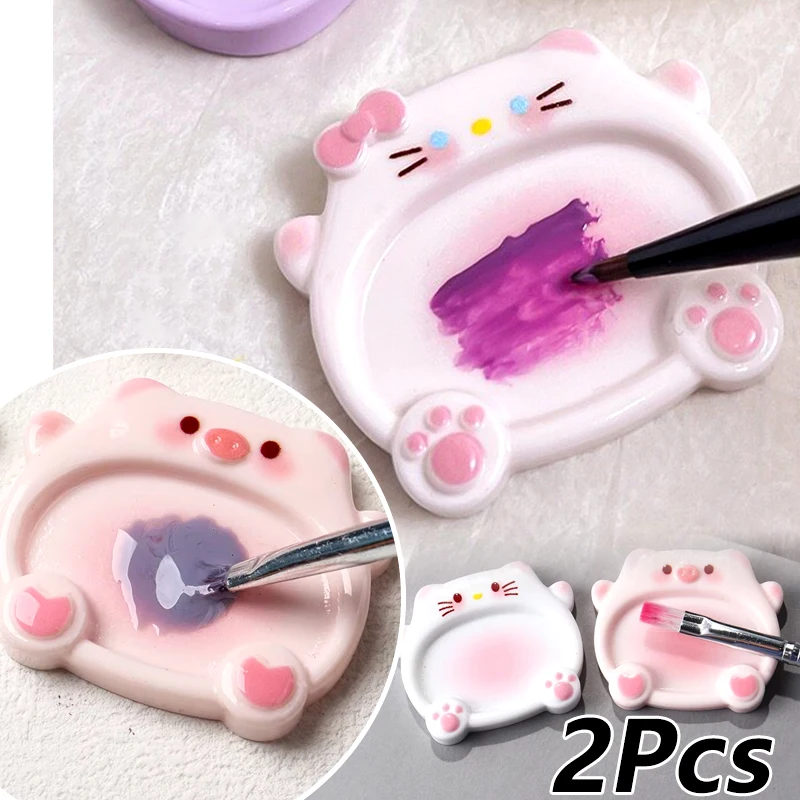 2pcs Cartoon Pig Color Palette Nail Art Mixing Color Drawing Pallet Gel Polish Nail Painting Board Color Palette Manicure Tools
