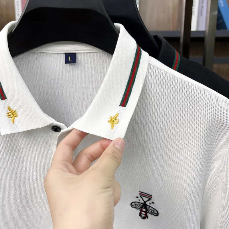 Original Man Short-Sleeved Polo Shirt Lapel Button Bee Embroidery Summer New British Style T-Shirt Business Casual Men'sClothing