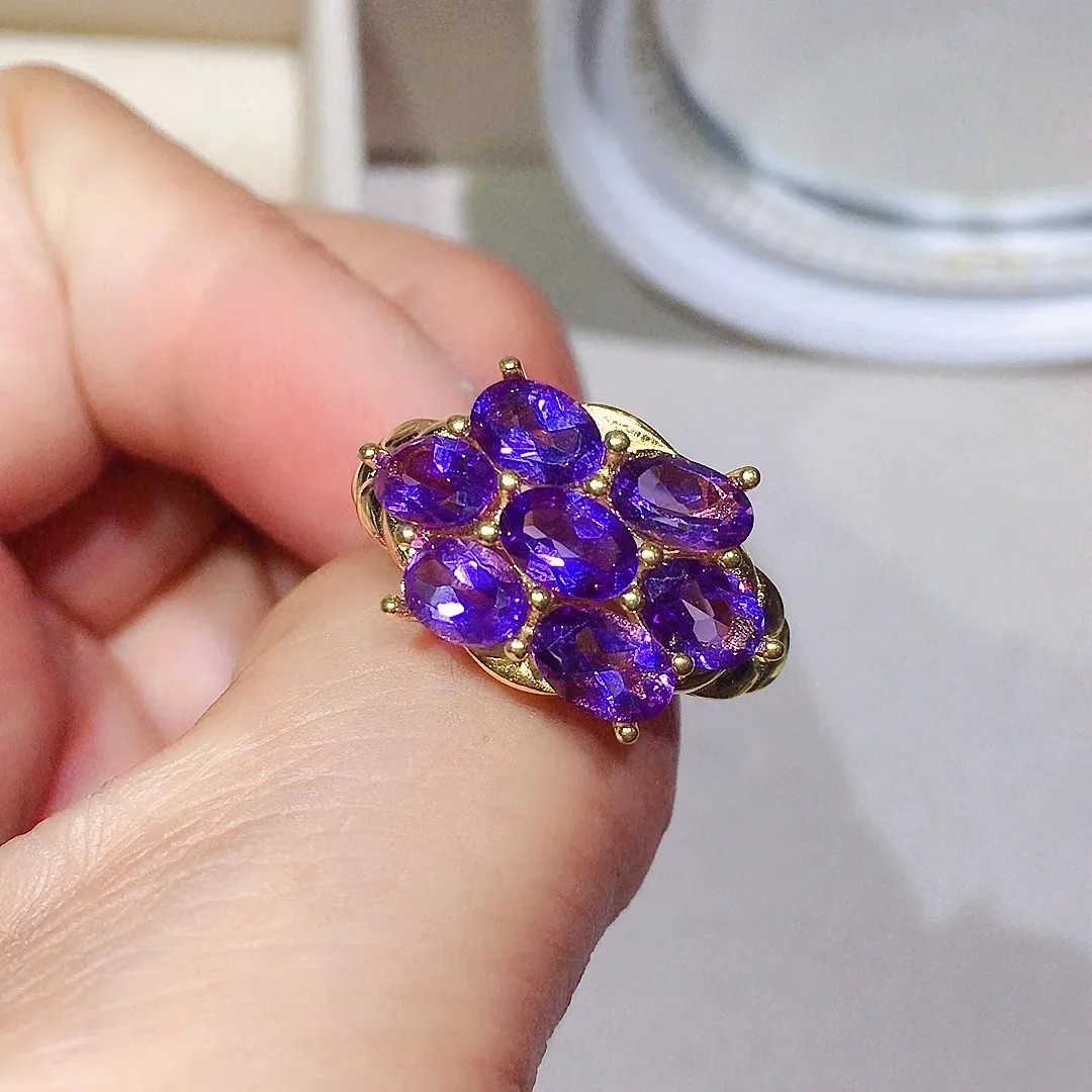 

Total 3.5ct 4mm*6mm Natural Amethyst Ring for Party 18K Gold Plating Amethyst Jewelry Luxury 925 Silver Amethyst Ring