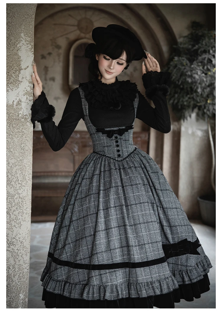 Original Gothic Lolita Long Sleeve Dress OP JSK Autumn Winter New Women's Slim Fit Retro Dress French Elegant Court Style Dress