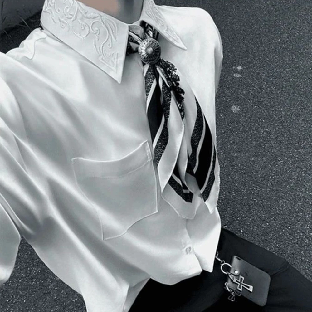 2026 Summer New Men's Solid Color Long-Sleeve Shirt American Fashion Trend High Street Casual Breathable Simple Loose Men's Top