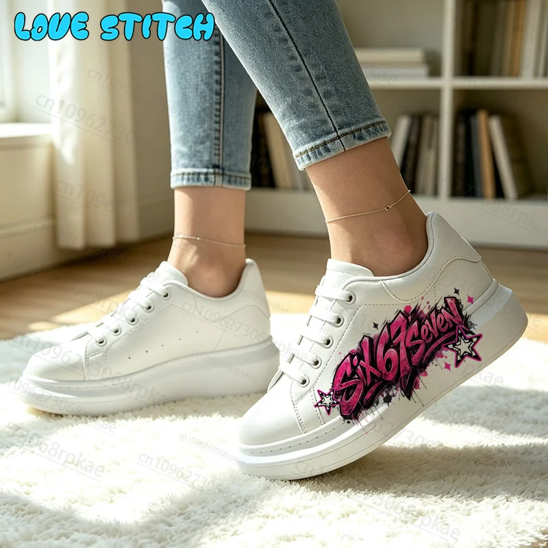 Size 35-44 Hip Hop Street Style Art Graffiti 67 Six Seven Printed Adult Shoes Man Woman Lace Up Thick Bottom Daily Casual Shoes