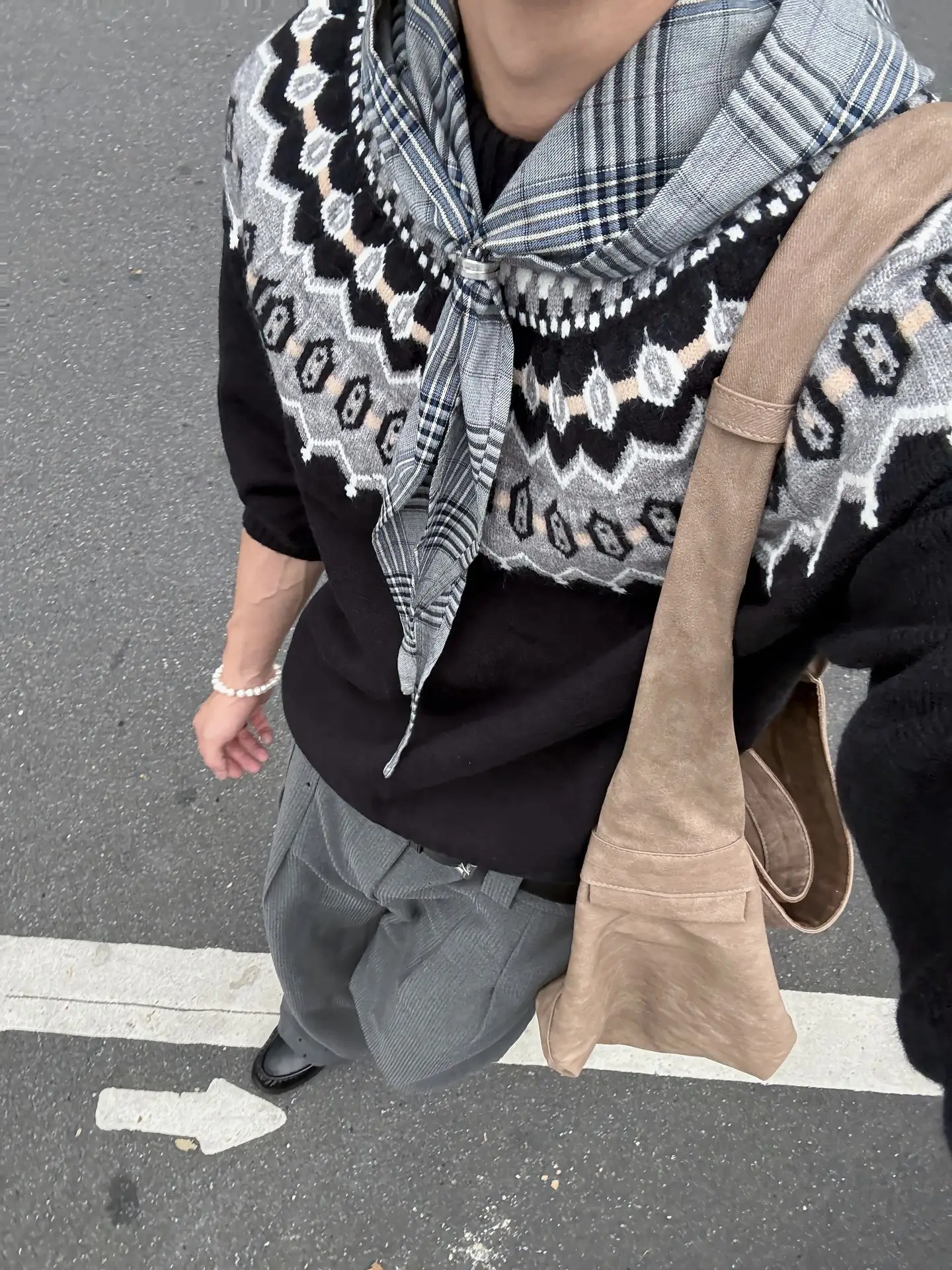 

Retro American Miu Fair Isle Knitwear Casual ex Couple's Sweater Mid-Thi Warm Long Sve round Ne Winter Clothes